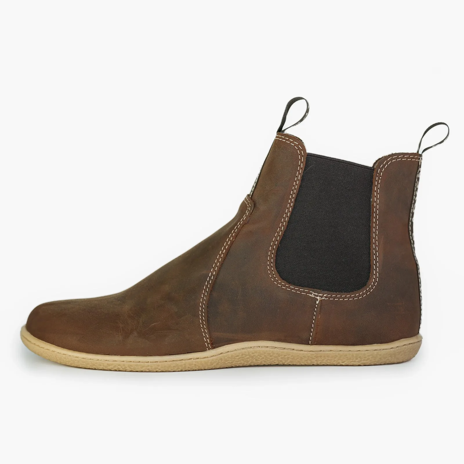 Brown Chelsea Barefoot boot in nubuck leather
